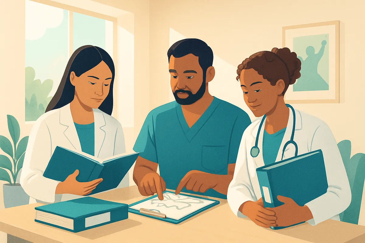 A CARF survey team reviewing clinical documentation